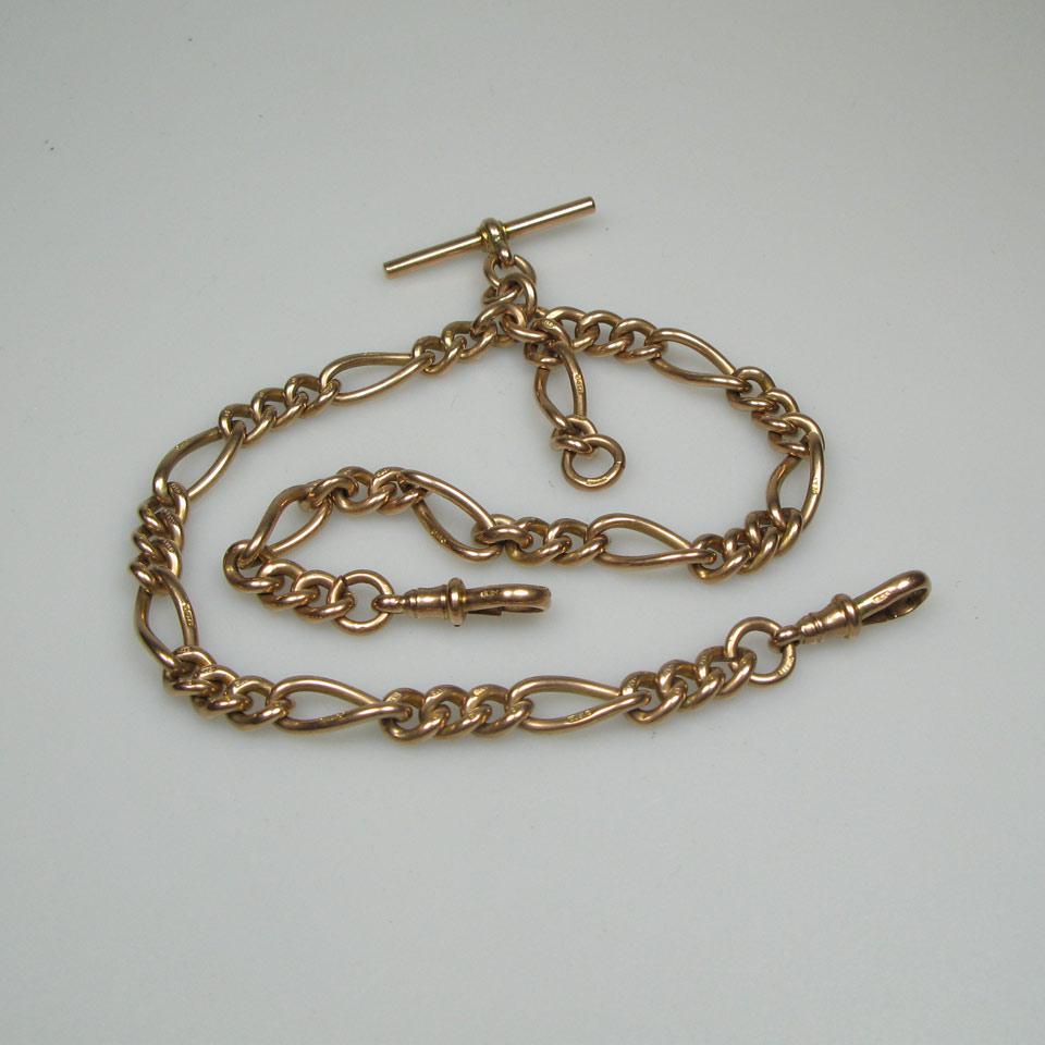 English 9k Rose Gold Modified Curb Link Watch Chain