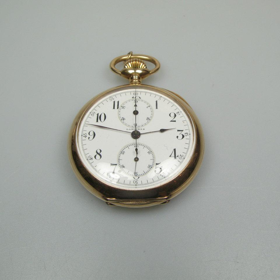 Longines Openface Stem Wind Pocket Watch With Chronograph