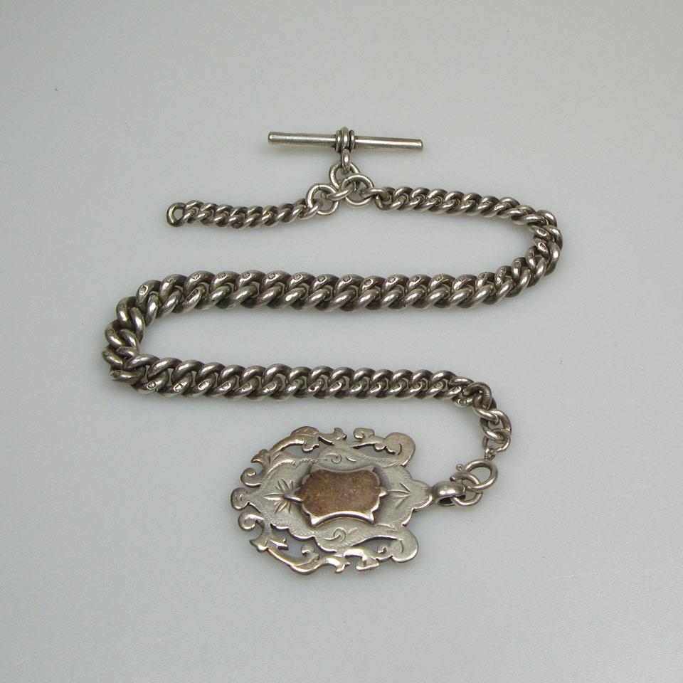 English Silver Curb Link Watch Chain