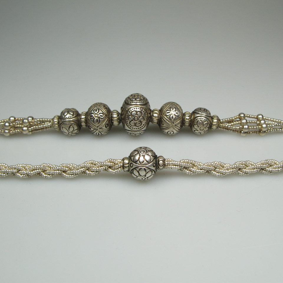 Thai Braided Sterling Silver Bead Necklace And Bracelet