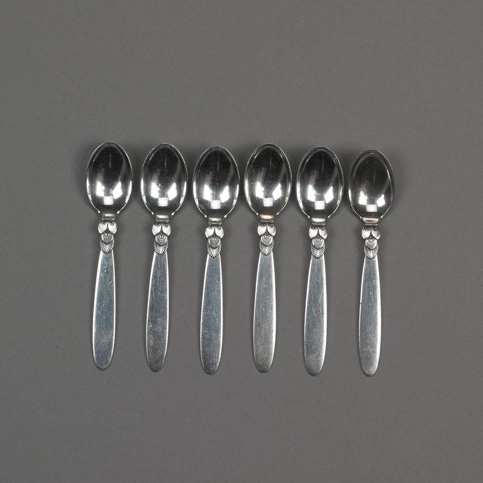 Six Danish Silver ‘Cactus’ Pattern Coffee Spoons, Gundorph Albertus, Copenhagen, post-1945