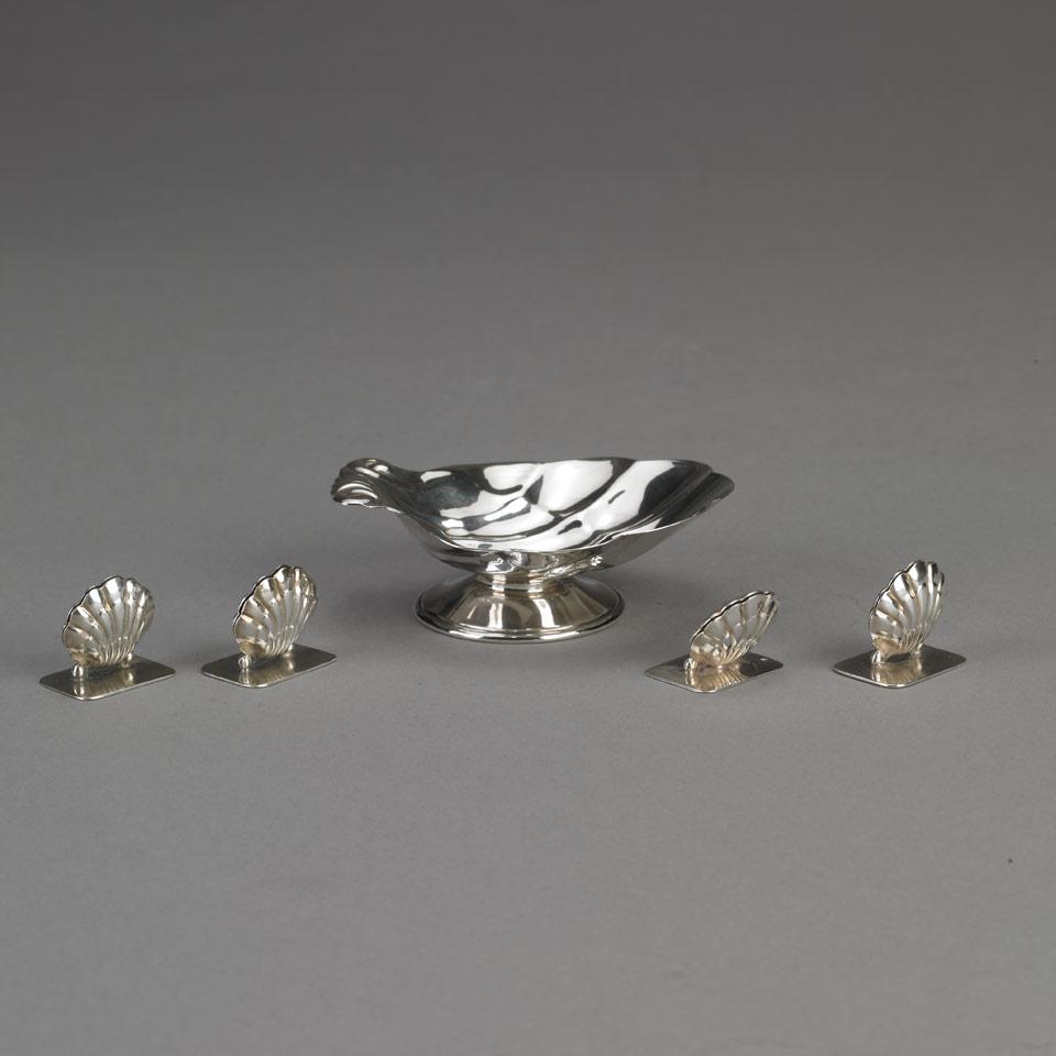 Canadian Silver Shell Dish and Four Place Card Holders, Carl Poul Petersen, Montreal, Que., mid-20th century