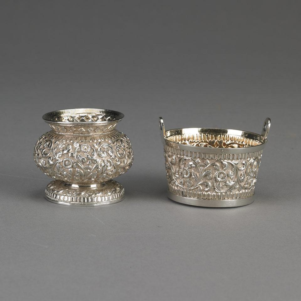 Indian Silver Salt Tub and Vase, late 19th century