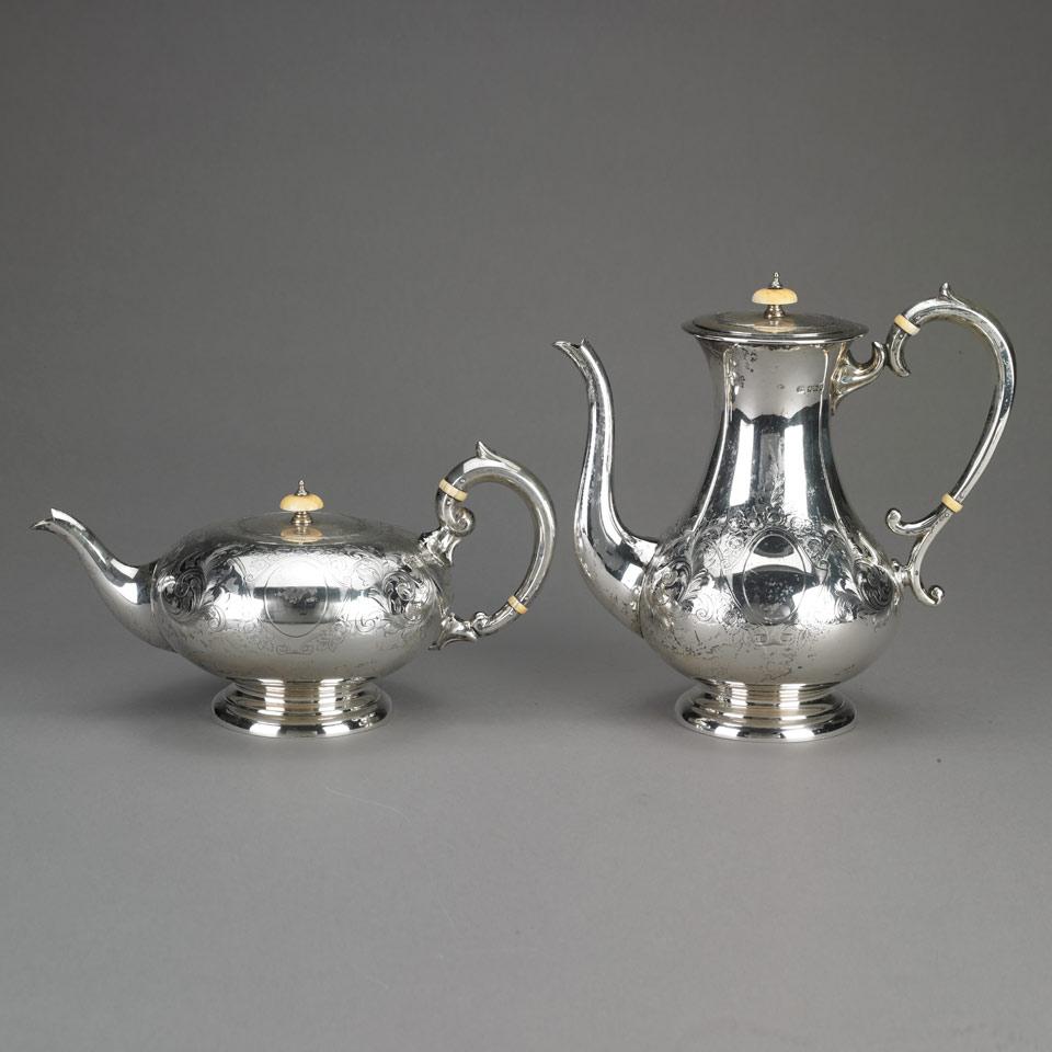 English Silver Teapot and Coffee Pot, John Round for Ellis Bros. (Toronto), Sheffield, 1910