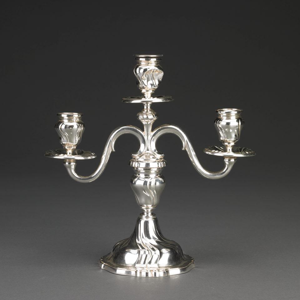 German Silver Three-Light Candelabrum, Jakob Grimminger, Schwäbisch Gmünd, early 20th century