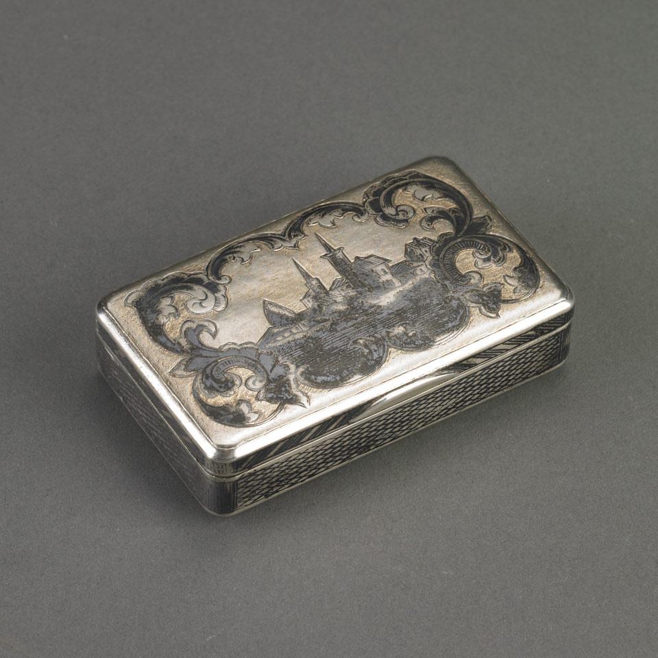 Russian Nielloed Silver Snuff Box, probably Fedor Maksomov, Moscow, 1852