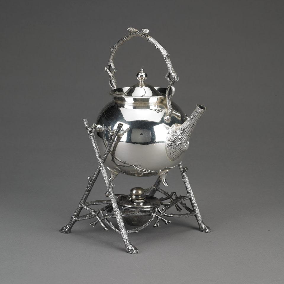 Victorian Silver Plated Kettle on Lampstand, Fenton, Russel & Co., late 19th century