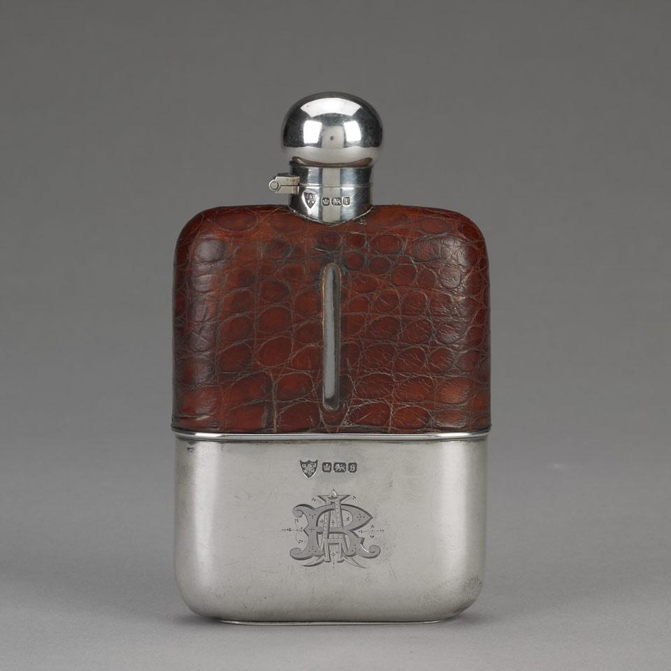 English Silver Mounted Spirit Flask, G. & J.W. Hawksley, Sheffield, 1910