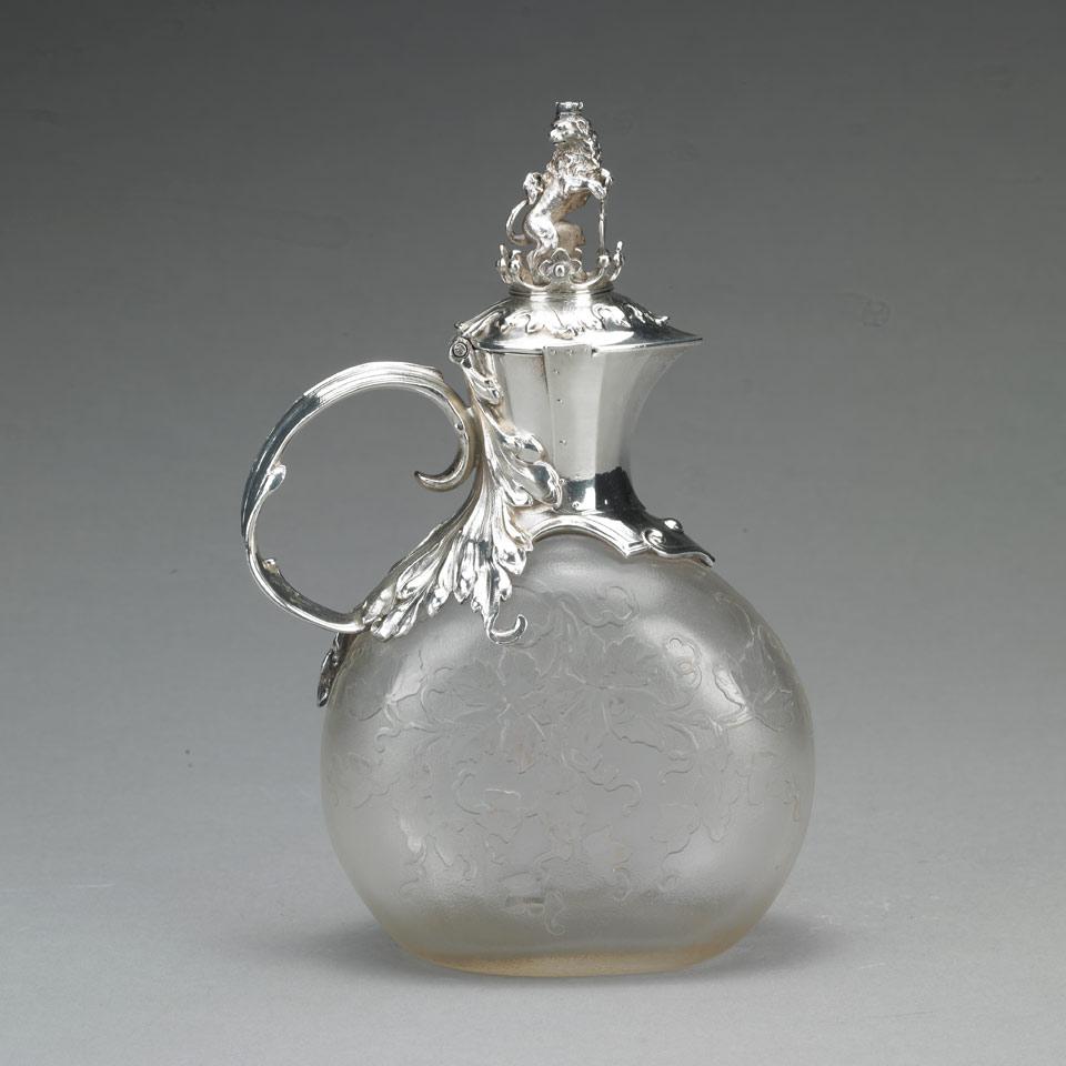 French Silver Plate Mounted Cameo Glass Claret Jug, c.1900
