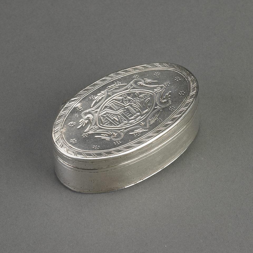 French Silver Oval Snuff Box, Paris, mid-19th century