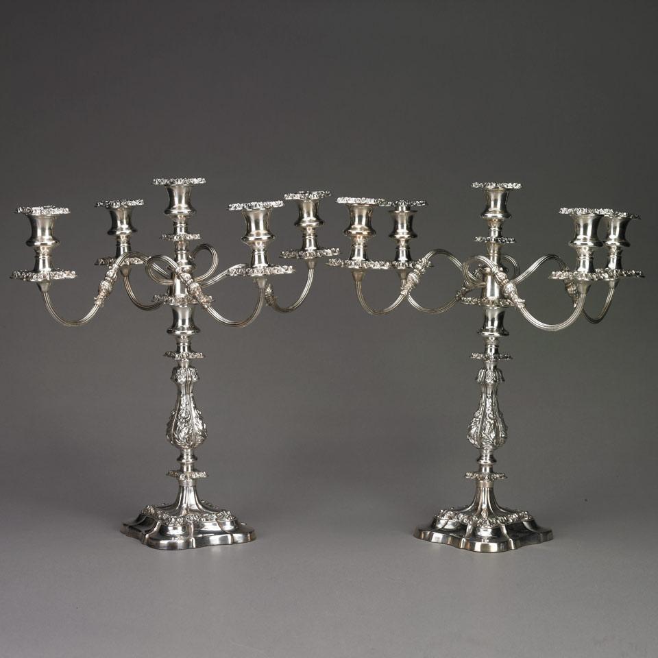 Pair of English Silver Plated Five-Light Candelabra, early 20th century