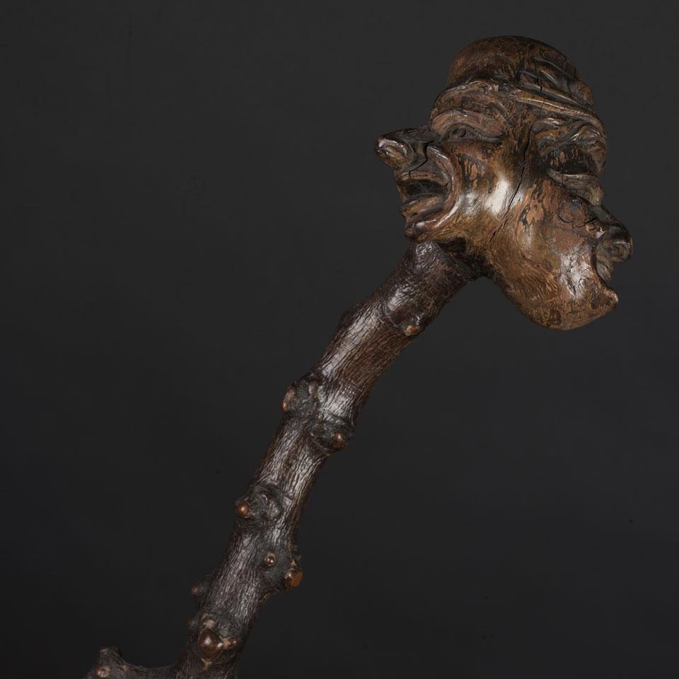 Irish Crooked Blackthorn Character Walking Stick, 19th century