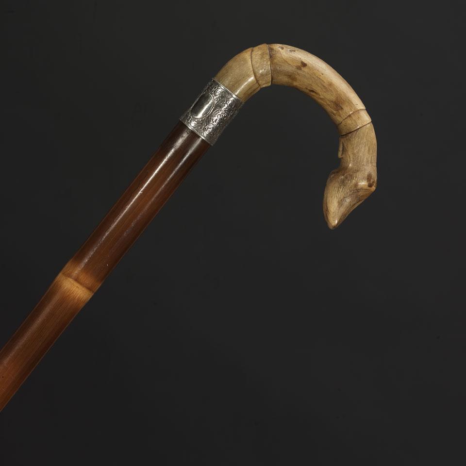 English Silver Mounted Horn and Bamboo Cane, 19th century