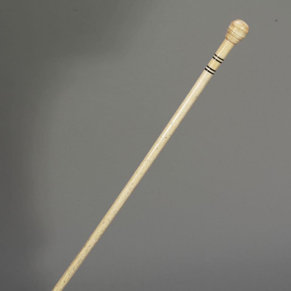Turned Ivory, Whale Bone and Horn Walking Stick, mid 19th century