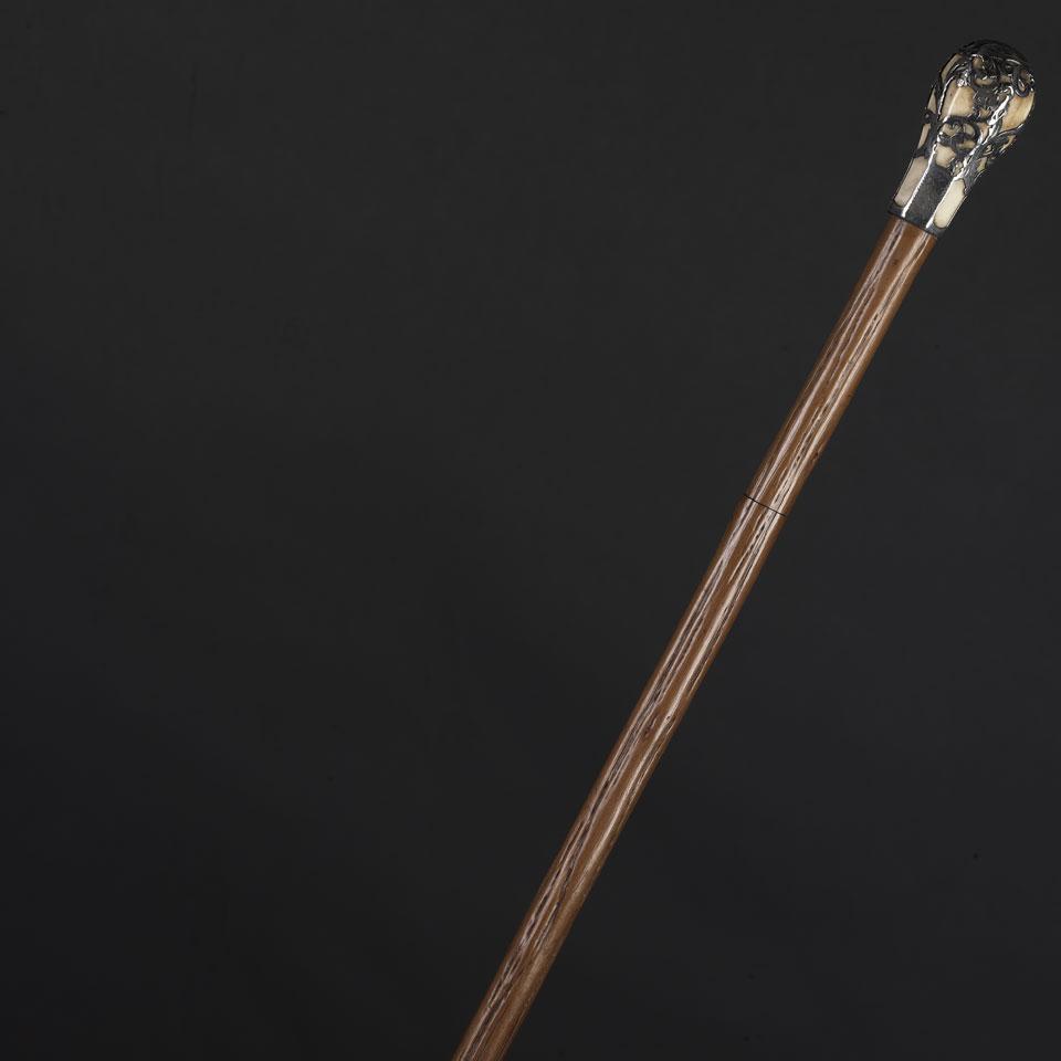 Victorian Elm, Ivory and Silver Sword Cane, 1901