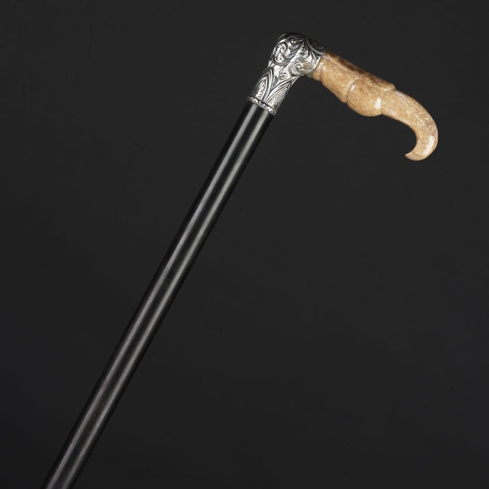 American Silver Mounted Mammoth Ivory Walking Stick, c.1910