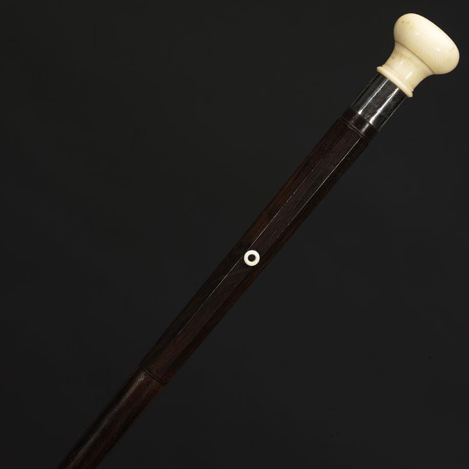 Silver and Ivory Mounted Rosewood Walking Stick, 19th century