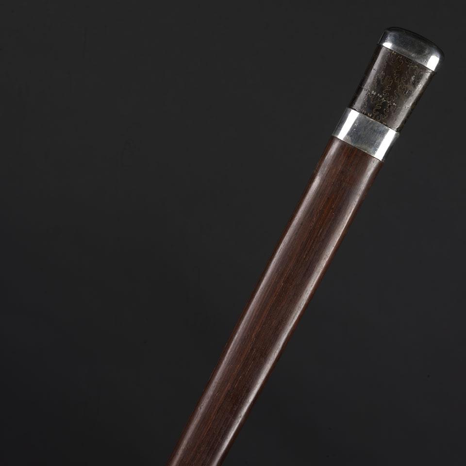 Contemporary Silver Mounted Fossil and Rosewood Cane, 20th century