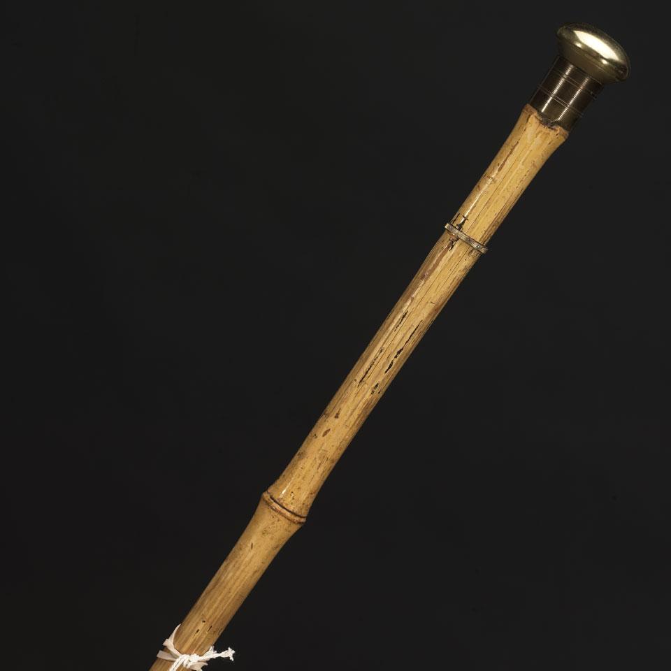 French Bamboo and Gilt Metal Sword Cane, 19th century