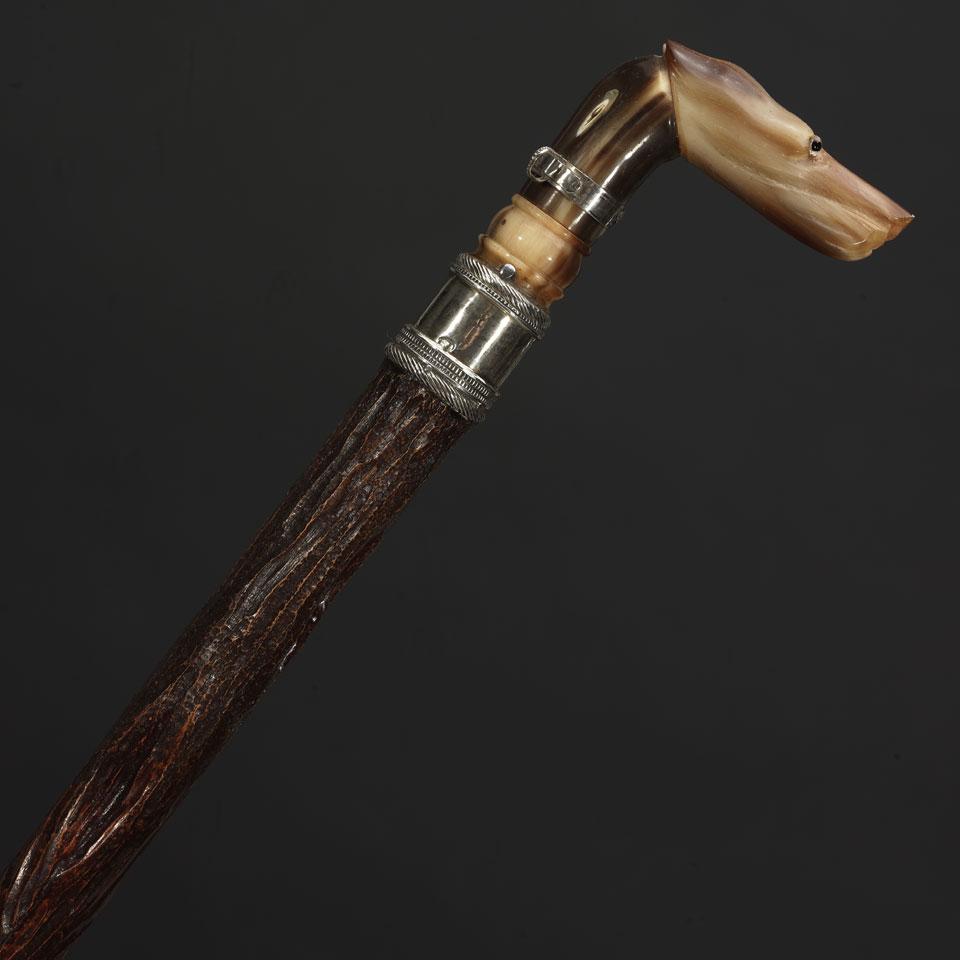 Horn and Silver Mounted Corkscrew Cane, 20th century