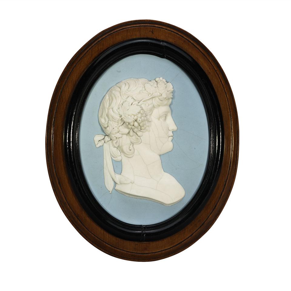 Wedgwood Blue Jasper Oval Plaque of Young Bacchus, c. 1800