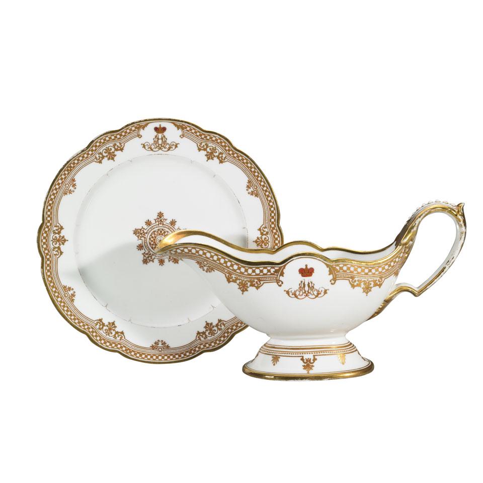 Russian Imperial Porcelain Sauce Boat and Plate from the Alexander Alexandrovich Service, c.1870
