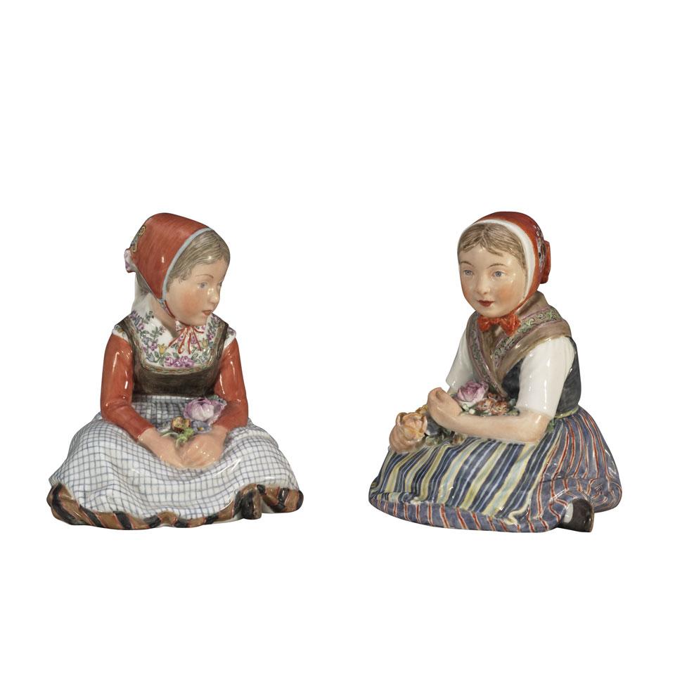 Funen and Slesvig Girls, Two Royal Copenhagen Figures of Children, Carl Martin-Hansen, 20th century