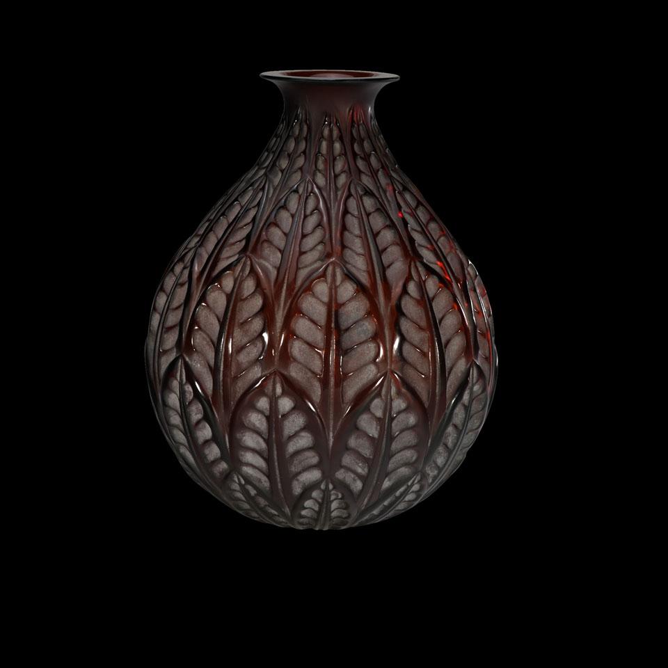 ‘Malesherbes’, Lalique Moulded Amber Glass Vase, c.1930
