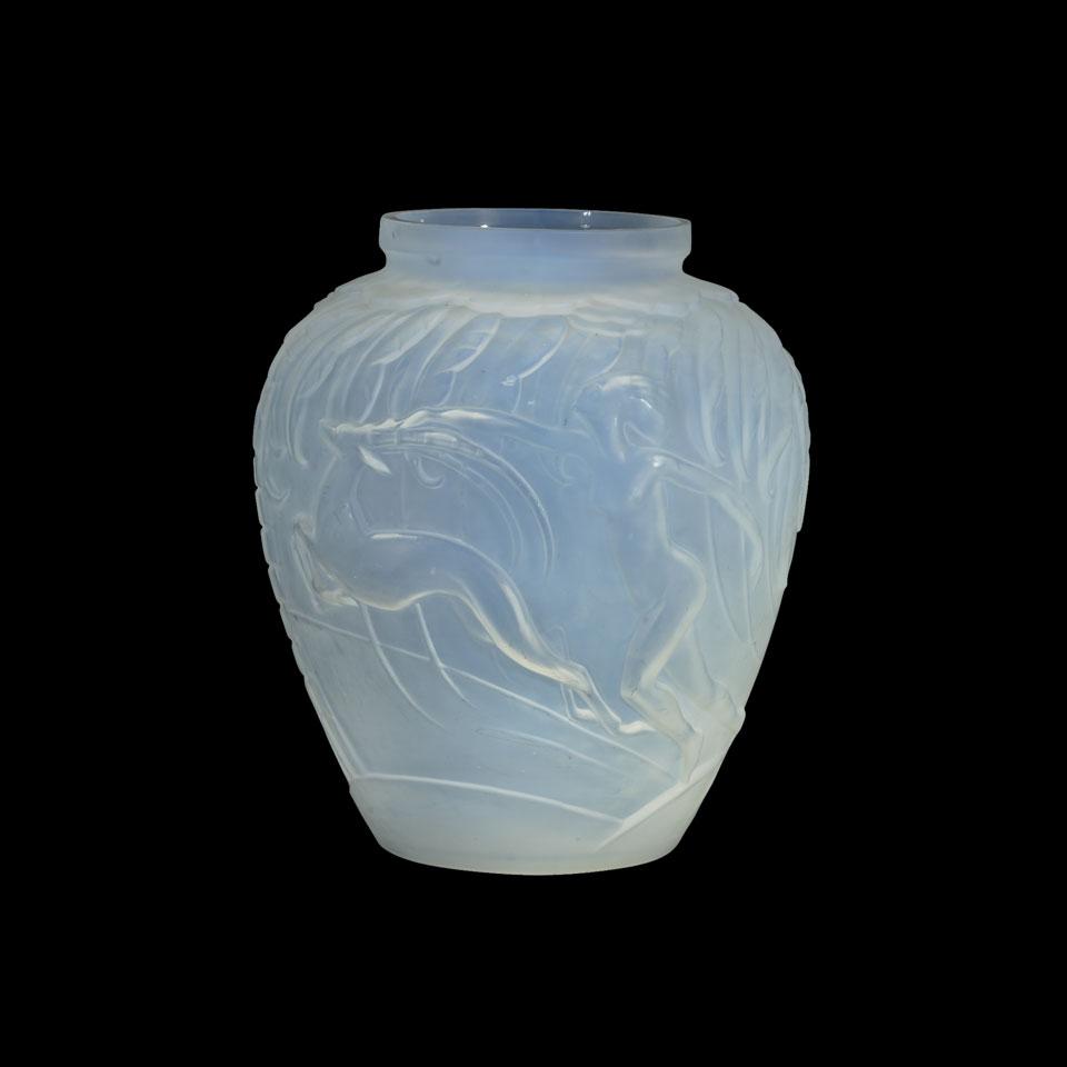 Etling Moulded Opalescent Glass Vase, c.1930