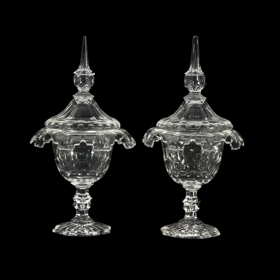 Pair of Cut Glass Sweetmeat Vases and Covers, 20th century