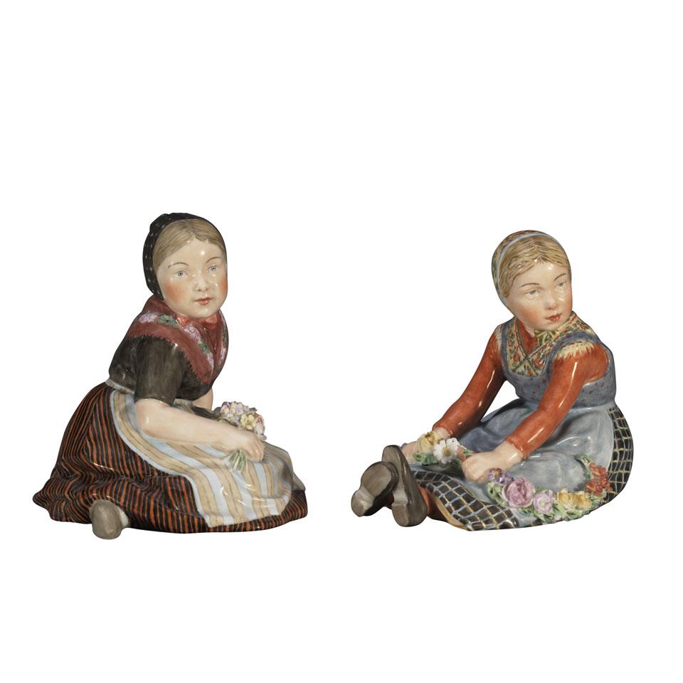 Jutland and Faroe Girls, Two Royal Copenhagen Figures of Children, Carl Martin-Hansen, 20th century