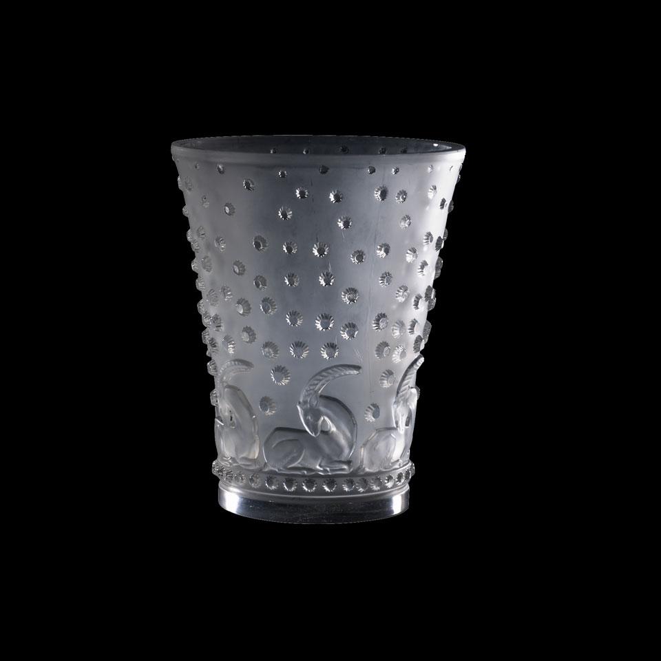 ‘Ajaccio’, Lalique Moulded and Frosted Glass Vase, post-1945