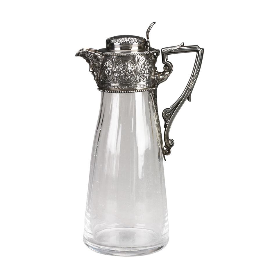 Victorian Silver Mounted Glass Claret Jug, William & George Sissons, Sheffield, 1868
