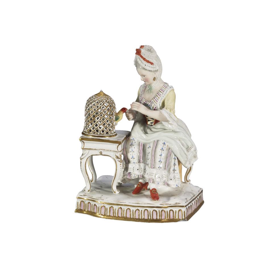 Meissen Figural Group Emblematic of Touch, from the Five Senses, after J.C. Schoenheit, late 19th century