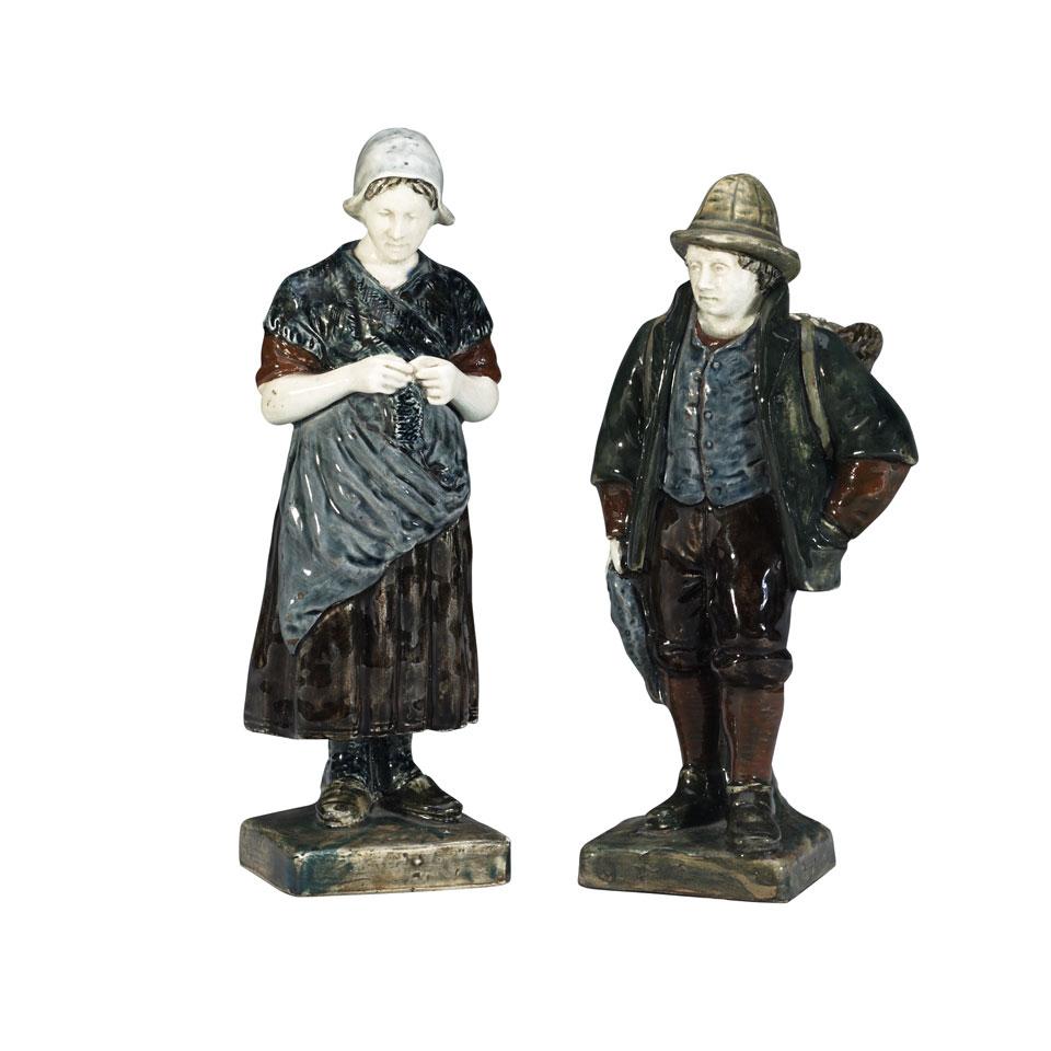 Pair of Rozenburg Figures of a Fisherman and Companion, c.1893-94