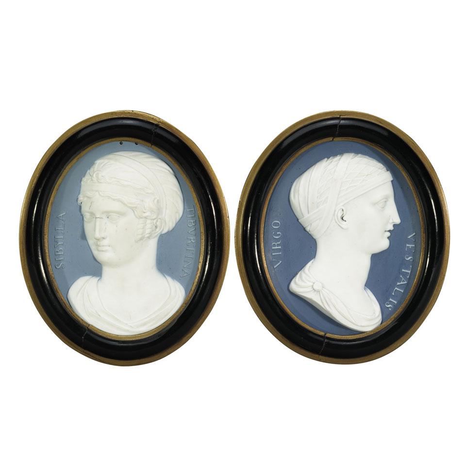 Pair of Meissen Blue Jasper-Type Oval Plaques, early 19th century