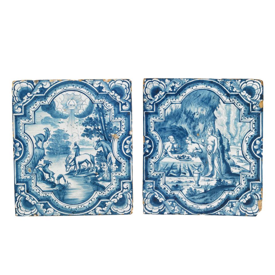 Pair of Delft Blue and White Stove Tiles, possibly German, 18th/19thcentury