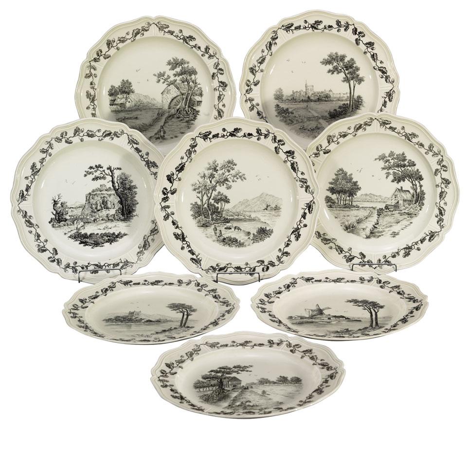 Eight Wedgwood Pearlware Scenic Plates, c.1887-88