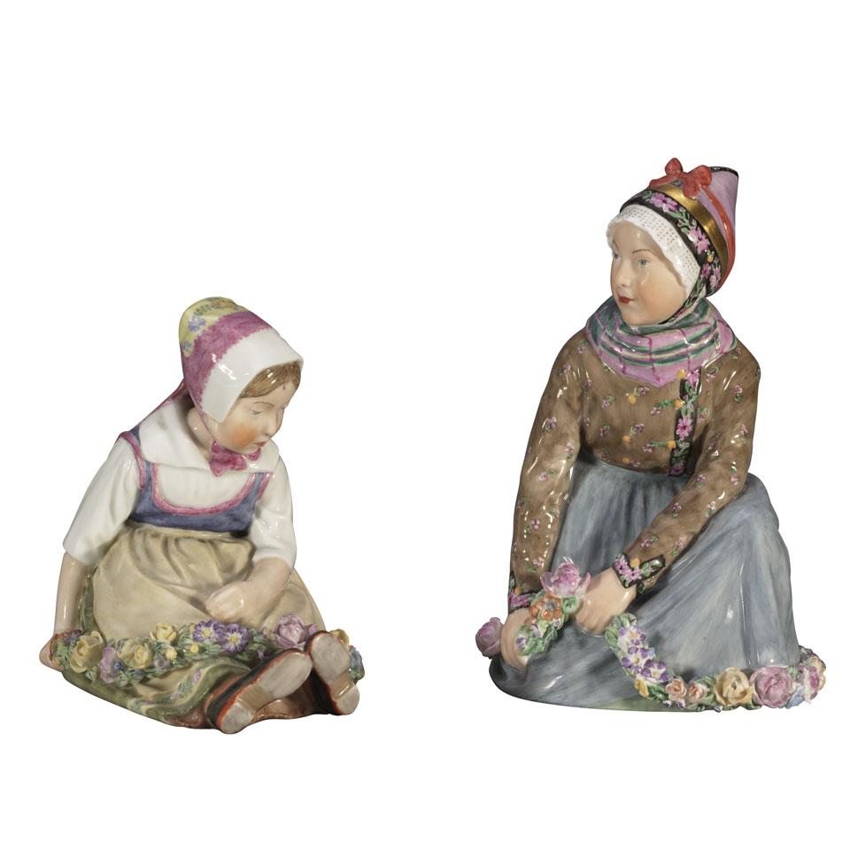 Sealand and Fanoe Girls, Two Royal Copenhagen Figures of Children, Carl Martin-Hansen, 20th century