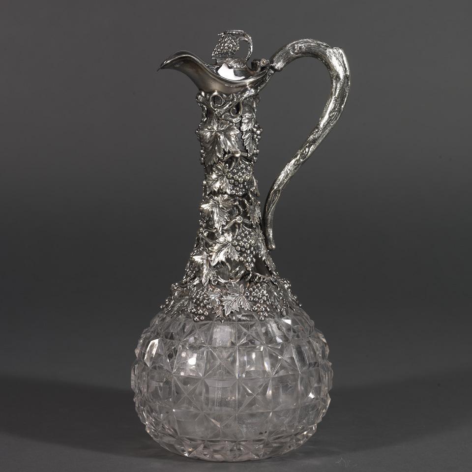 Victorian Silver Plate Mounted Cut Glass Claret Jug, late 19th century