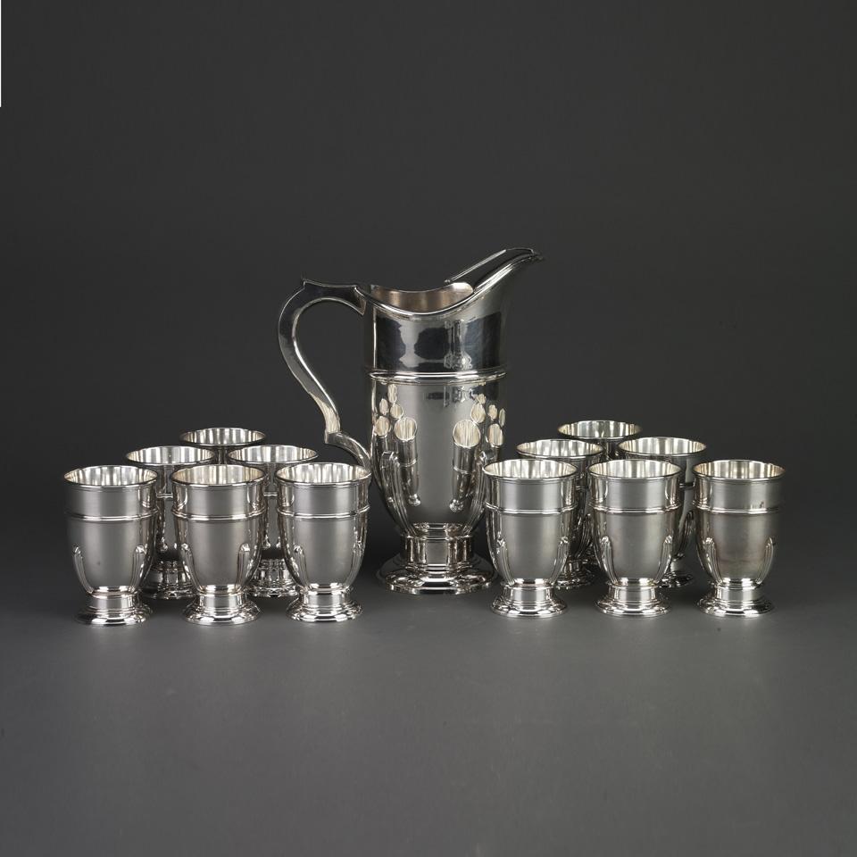 Silver Plated Water Jug and Twelve Goblets, 20th century