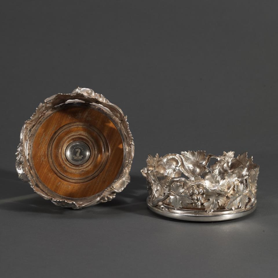 Pair of Victorian Silver Plated Wine Coasters, Elkington & Co., 1856