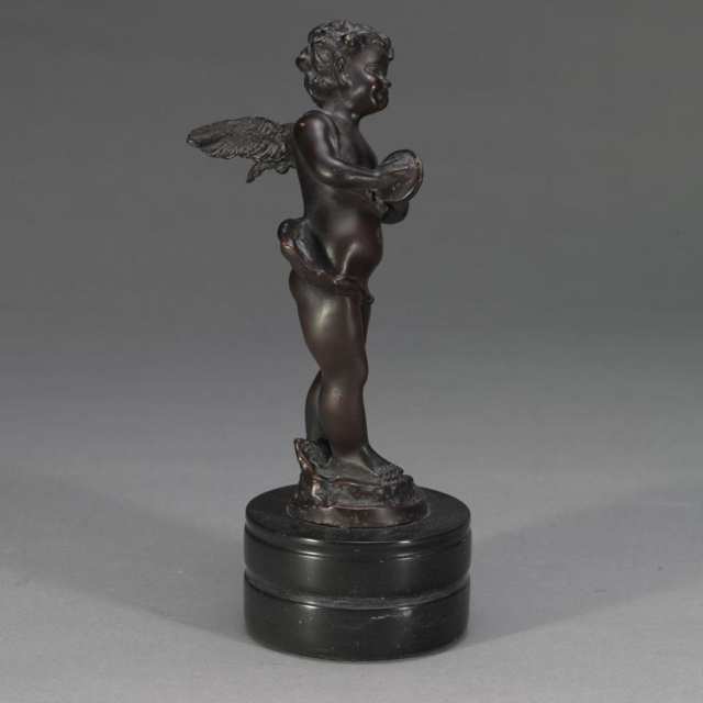 French Patinated Bronze Figure of a Cherubic Musician after Moreau, 19th century