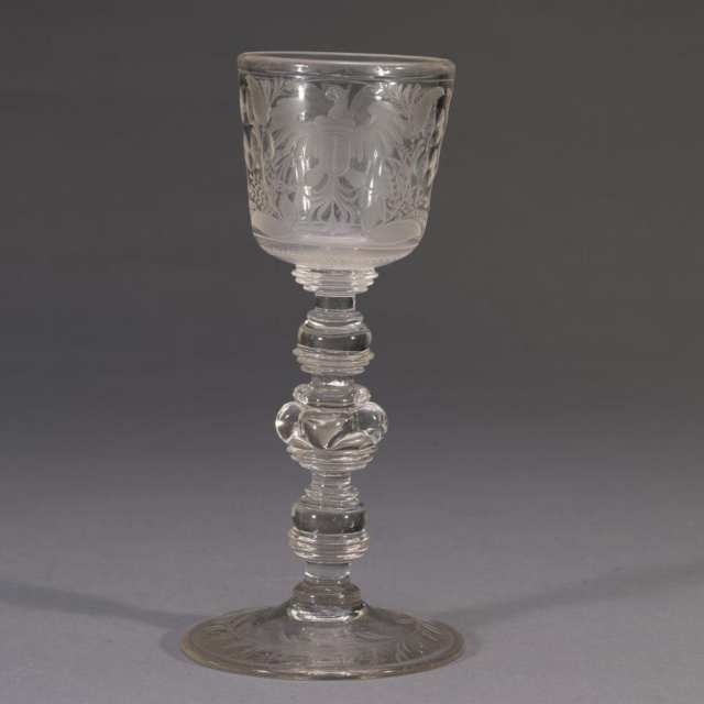 German Etched Glass Goblet. 19th century