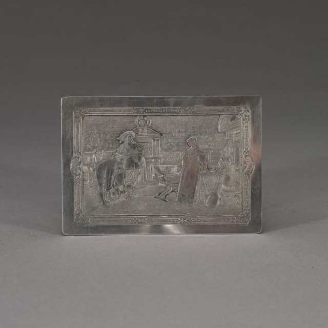 Renaissance Style Silver Plated Swiss Musical Cigarette Box, early-mid 20th century 