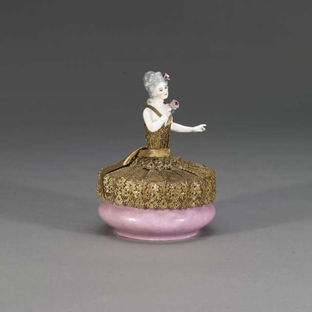 Ormolu Mounted Sevres Style Porcelain Half Doll Powder Box, early 20th Century