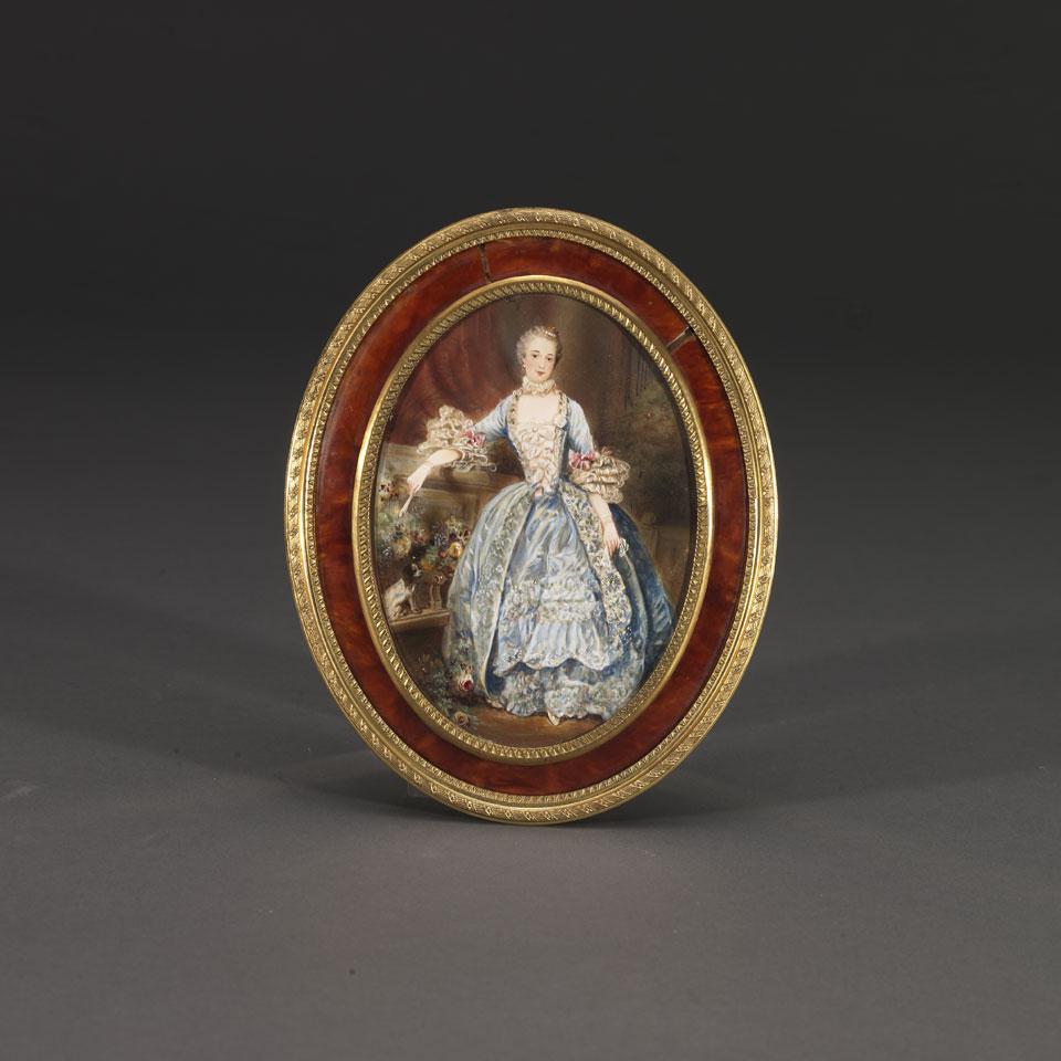 After Francois Boucher (French, 1703-1770) Portrait Miniature on Ivory of Madame de Pompadour, early 20th century