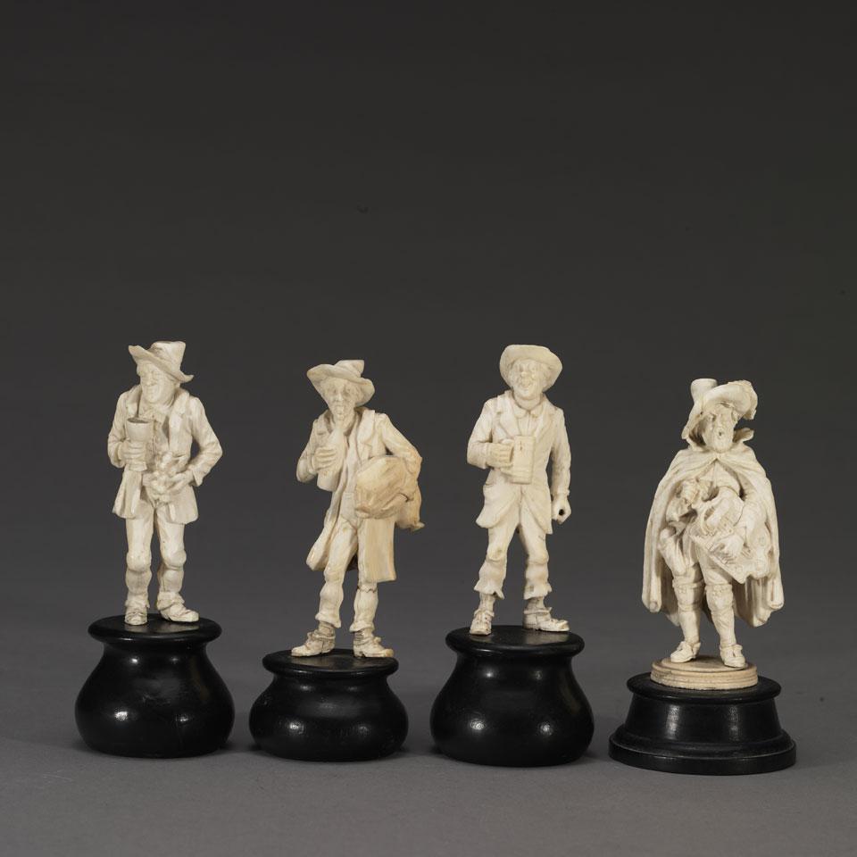 Group of Four German Carved Ivory Figures, 19th century