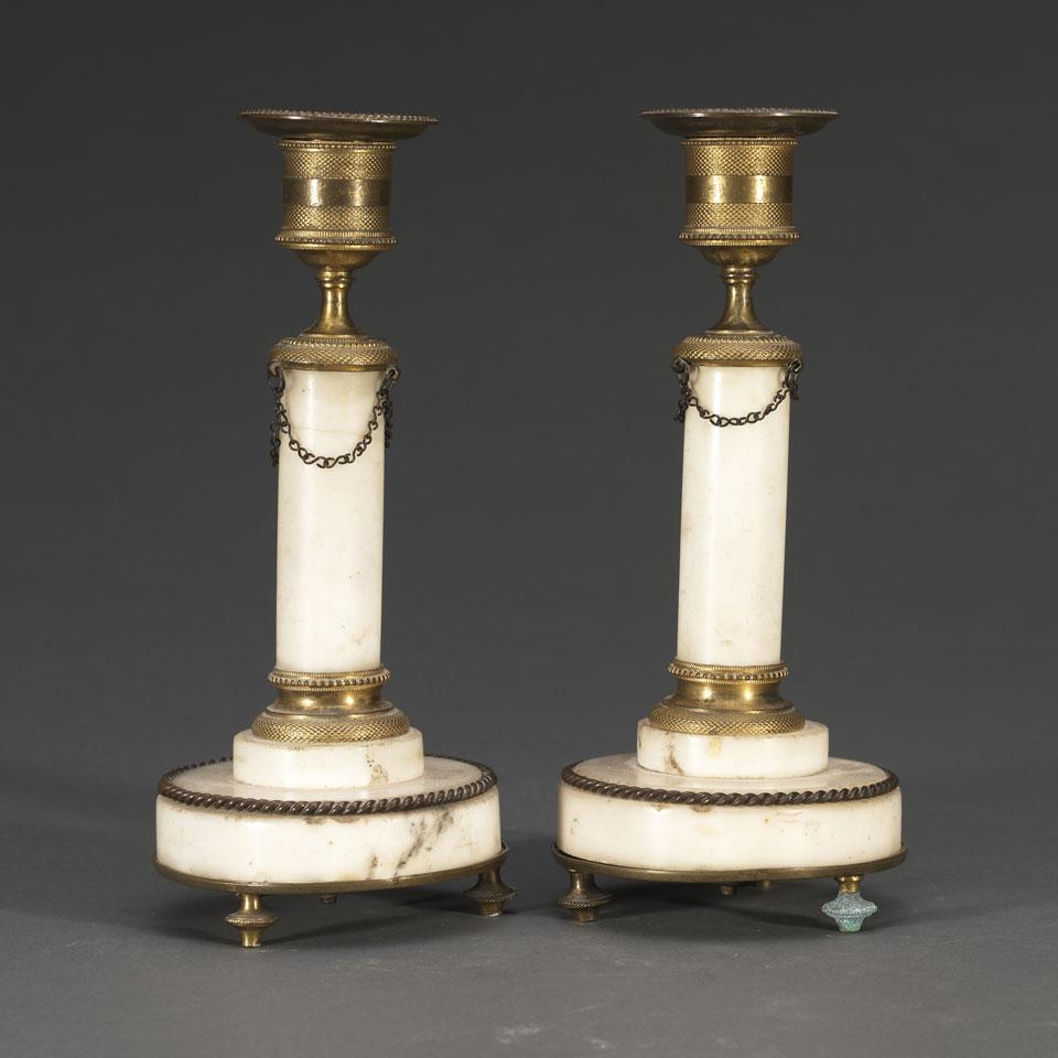 Pair Restauration Style Ormolu Mounted Marble Candlesticks, c.1900