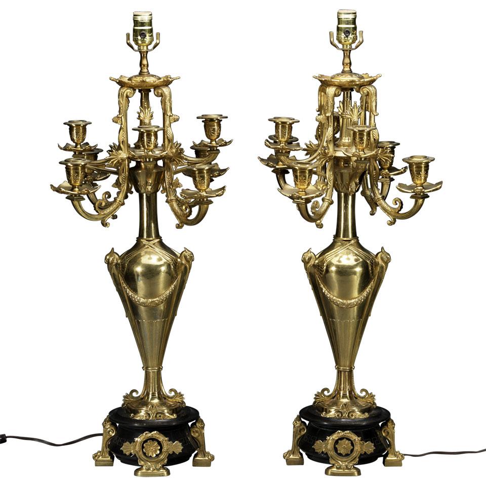 Pair of French Aesthetic Gilt Bronze and Marble Candelabras, c.1870